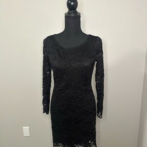 Ambiance Black Scoop Neck Long Sleeve Bodycon Dress